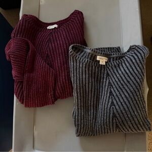 Stylish Ribbed Women's Sweater - Burgundy and Charcoal